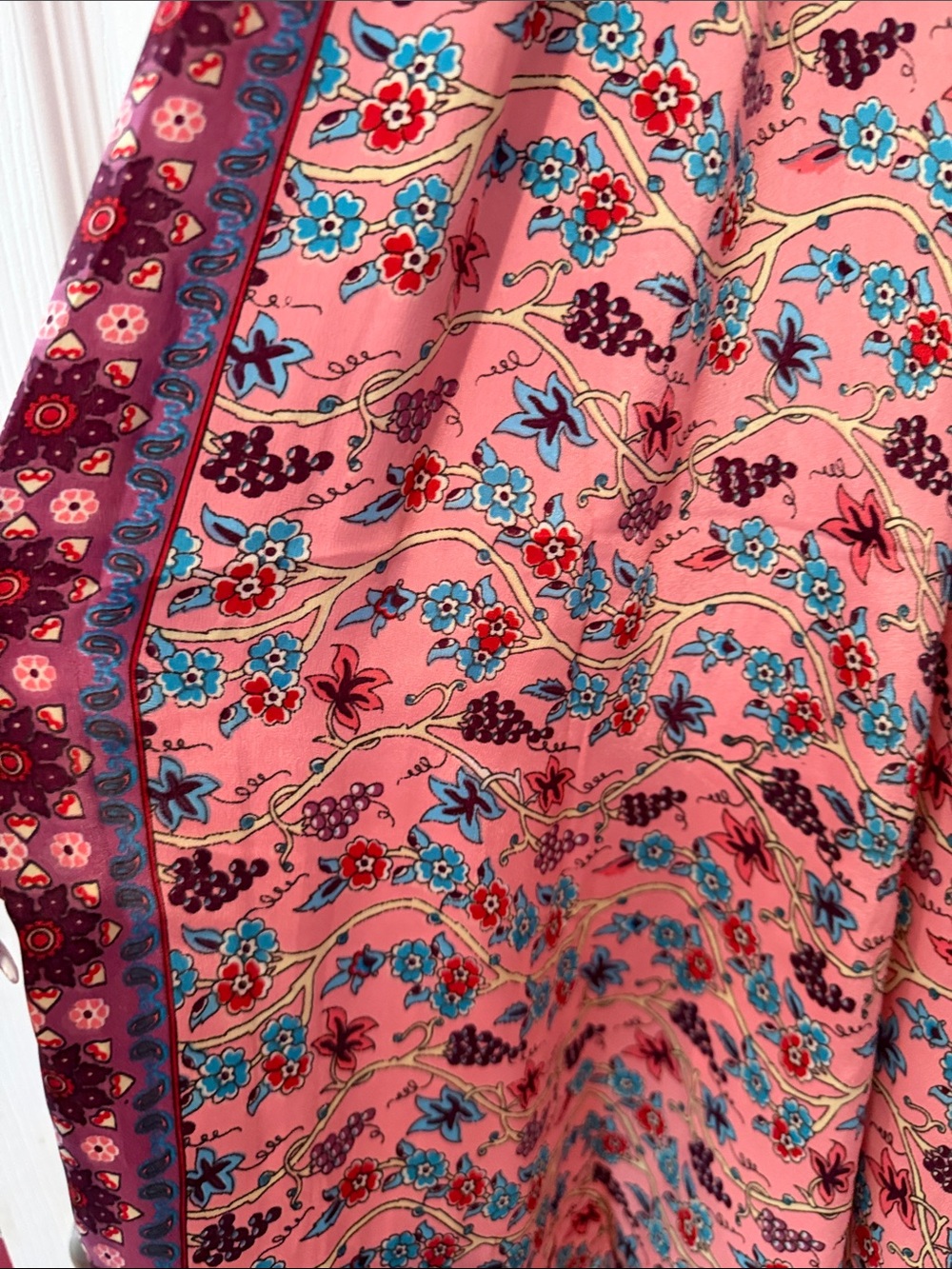 India Boutique Coral Floral Midi Dress with Teal Accents - Picture 6 of 7